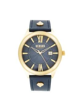 推荐44MM Goldtone IP Stainless Steel & Leather Strap Watch商品