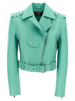 Balmain | Biker Casual Jackets, Parka Light Blue,商家Wanan Luxury,价格¥15021