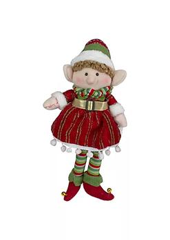 推荐14" Red and Green Plush Jingle Bell Girl Elf Christmas Figure商品