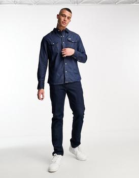 推荐Wrangler western long sleeve denim shirt in navy商品