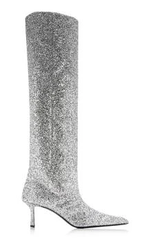 推荐Alexander Wang - Viola Glittered Leather Knee Boots - Silver - IT 36 - Moda Operandi商品