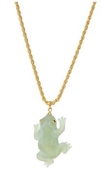 商品18K Gold Plated Jade Frog Pendant Necklace图片
