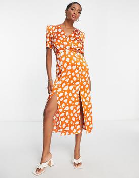 French Connection short sleeve midi dress in rust smudge print product img