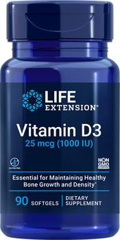 商品Life Extension Vitamin D3, 1000 IU - 25 mcg (90 Softgels)图片