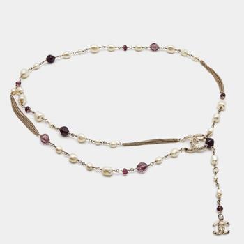 [二手商品] Chanel | Chanel Gold Tone Purple Stone & Faux Pearl CC Chain Belt商品图片,9.4折, 满1件减$100, 满减