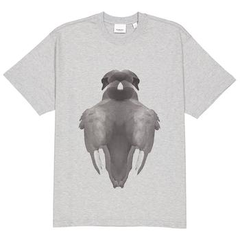 Burberry | Mens Sayers Pale Grey Melange Swan Print Cotton Oversized T-shirt商品图片,6.9折