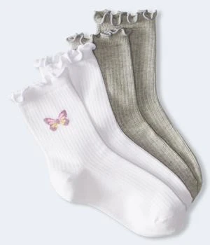 Aeropostale | Aeropostale Butterfly Lettuce-Trim Crew Sock 2-Pack 4.0折