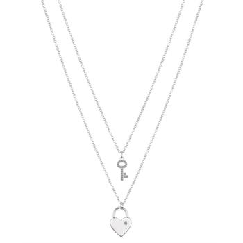 Unwritten | Fine Silver Plated Cubic Zirconia Heart Lock and Key Pendant Necklace with Extender, 2-Pieces商品图片,6折×额外8.5折, 额外八五折