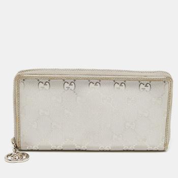古驰女包, Gucci | Gucci Metallic Silver GG Imprime Canvas Zip Around Wallet商品图片 6.3折