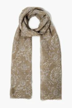 推荐Frayed printed linen-gauze scarf商品