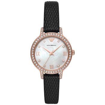 阿玛尼手表女, Emporio Armani | Women's Black Leather Strap Watch 32mm商品图片 