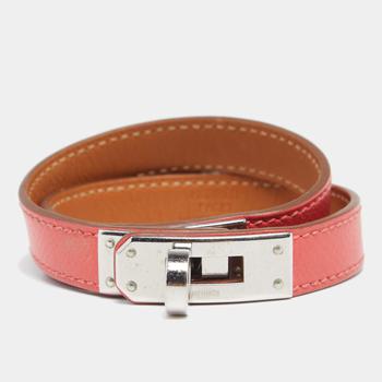 美国爱马仕手镯, [二手商品] Hermes | Hermès Coral Red Palladium Plated Kelly Double Tour Wrap Bracelet M商品图片 9.5折, 满1件减$100, 满减