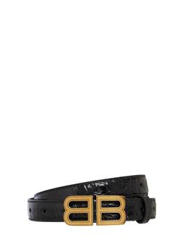 巴黎世家腰带代购, Balenciaga | Bb Houlglass Croc Embossed Leather Belt商品图片 