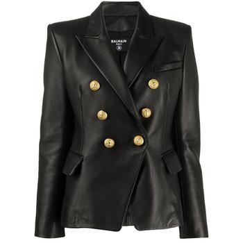 推荐Black Leather Double-Breasted Jacket商品