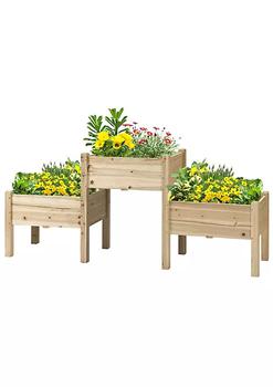 商品73" x 18" x 32" 3 Tier Raised Garden Bed w/ Three Elevated Planter Box Freestanding Wooden Plant Stand for Vegetables Herb and Flowers Natural图片