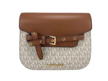 商品Michael Kors Emilia Small ivory Signature PVC Saddle Crossbody Handbag Women's Purse图片