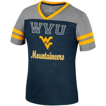 推荐Colosseum West Virginia Summer Striped V-Neck T-Shirt - Girls' Grade School商品