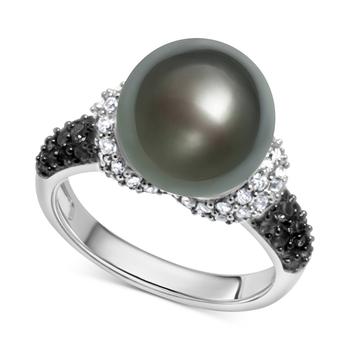 商品Tahitian Pearl (9mm), Black Spinel (1/2 ct. t.w.), & White Zircon (7/8 ct. t.w.) Ring in Sterling Silver图片