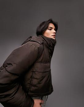 Topshop | Topshop cropped hooded puffer jacket in brown商品图片,8.5折