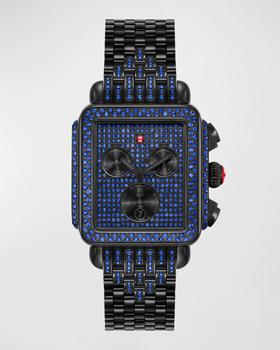 Michele | Deco Noir Blue Sapphire Pave Watch with Bracelet Strap商品图片,