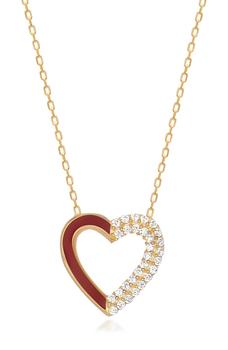 商品Gabi Rielle | 14K Gold Vermeil CZ Pave Enamel Heart Pendant Necklace,商家Nordstrom Rack,价格¥318图片