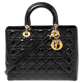迪奥托特包, [二手商品] Dior | Dior Black Cannage Patent Leather Large Lady Dior Tote商品图片 4.4折, 满1件减$100, 满减