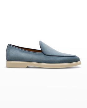 推荐Men's Danil Suede-Leather Apron Toe Loafers商品