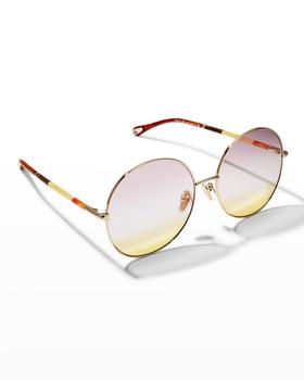 chloe太阳镜怎么样, Chloé | Gradient Round Metal & Acetate Sunglasses商品图片 