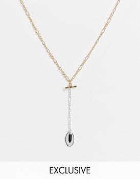 推荐Reclaimed vintage inspired unisex t bar necklace with stone charm in mixed metal商品