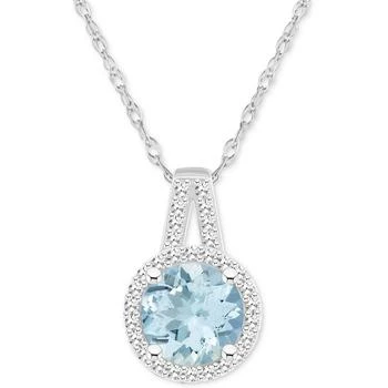 Macy's | Aquamarine (1-1/4 ct. t.w.) & Diamond (1/6 ct. t.w.) Halo 18" Pendant Necklace in Sterling Silver,商家Macy's,价格¥2096