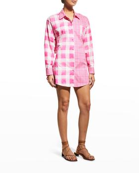 Solid & Striped | The Drawstring Oxford Gingham Cutout Tunic商品图片,3.4折