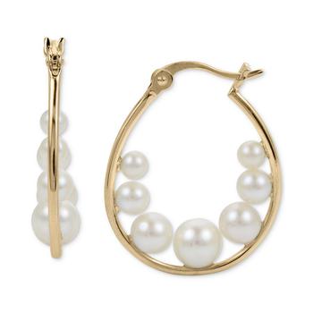 商品Macy's | Cultured Freshwater Pearl (3-6mm) Hoop Earrings in 14k Gold-Plated Sterling Silver,商家Macy's,价格¥3399图片