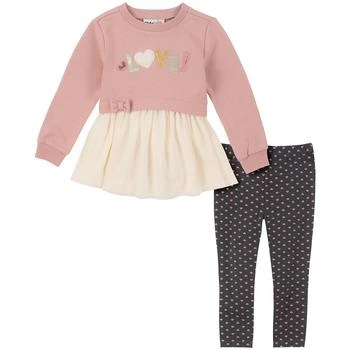 KIDS HEADQUARTERS | Little Girls French Terry and Georgette Ribbed Trim Belted Tunic Top and Foil Print Leggings Set, 2 Piece,商家Macy's,价格¥325