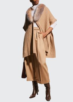 推荐Cable Knit Cashmere Cape w/ Fox Fur商品