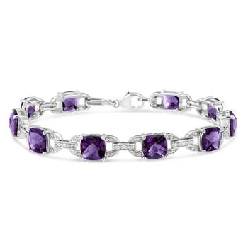 Haus of Brilliance | .925 Sterling Silver 7mm Cushion Cut Amethyst Gemstone and Diamond Tennis Link Bracelet,商家Premium Outlets,价格¥7537