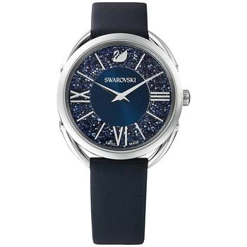 Swarovski | Women's Swiss Crystalline Glam Dark Blue Leather Strap Watch 35mm 