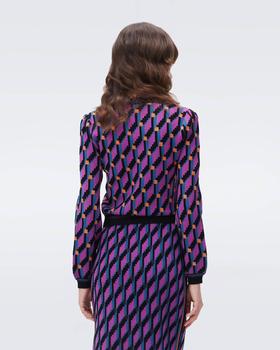 Diane von Furstenberg | Iggy Mock Neck Wool Sweater In Cube Chain Purple商品图片,5.4折