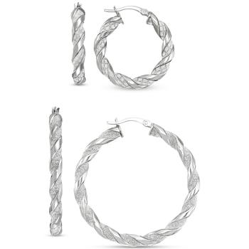 商品Macy's | 2-Pc. Set Glitter Small & Medium Twist Hoop Earrings in Sterling Silver,商家Macy's,价格¥1537图片
