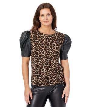 Michael Kors | Petite Nubian Leather Sleeve T-Shirt商品图片,4.1折, 独家减免邮费