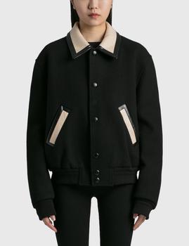 推荐Butler Faux Leather Contrast Collar Wool Jacket商品