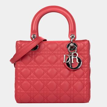 迪奥托特包, [二手商品] Dior | Dior Pink Leather Small Cannage Lady Dior Shoulder Tote Bag商品图片 6.3折