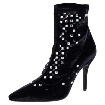 推荐Giuseppe Zanotti Black Velvet Crystal Embellished Ankle Boots Size 39商品