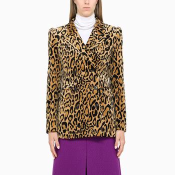 推荐Leopard print velvet double-breasted jacket商品