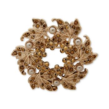 商品Anne Klein | Gold-Tone Crystal & Imitation Pearl Wreath Pin,商家Macy's,价格¥201图片