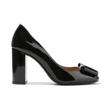 菲拉格慕芭蕾鞋女鞋, Salvatore Ferragamo | SALVATORE FERRAGAMO 女士黑色漆皮高跟蝴蝶结船鞋 0660874商品图片 满$100享9.5折, 满折