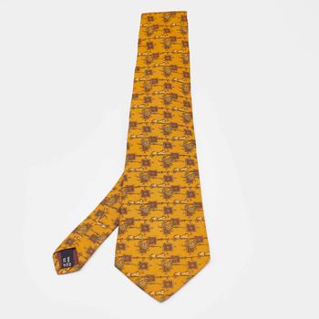 Salvatore Ferragamo | Salvatore Ferragamo Mustard Yellow Animal Print Silk Tie商品图片,满$800减$80, 独家减免邮费, 满减