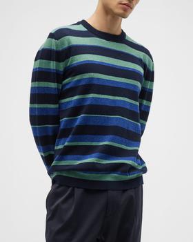 推荐Men's Multi-Stripe Lambswool Crewneck Sweater商品