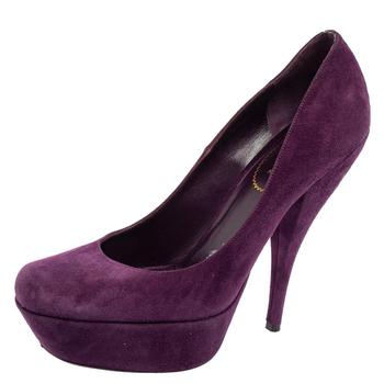 ysl高跟鞋价格, [二手商品] Yves Saint Laurent | Yves Saint Laurent Purple Suede Platform Pumps Size 40商品图片 7.2折, 满1件减$100, 满减