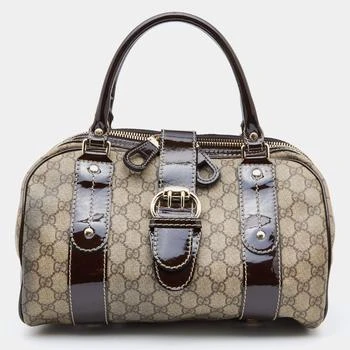 推荐Gucci Beige/Brown GG Supreme Canvas and Patent Leather Boston Bag商品