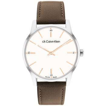 ck手表男是什么牌子, Calvin Klein | Men's Swiss Dressed Brown Leather Strap Watch 40mm商品图片 